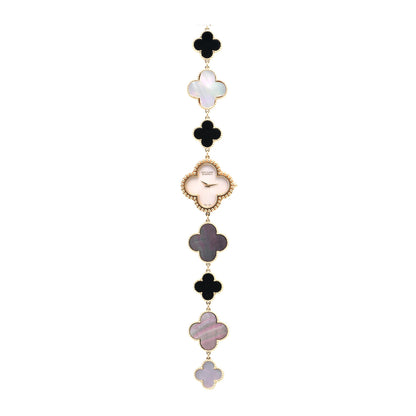 Van Cleef & Arpels 18K Yellow Gold Mother of Pearl Black Onyx 26mm Alhambra Quartz Watch 3 of 7