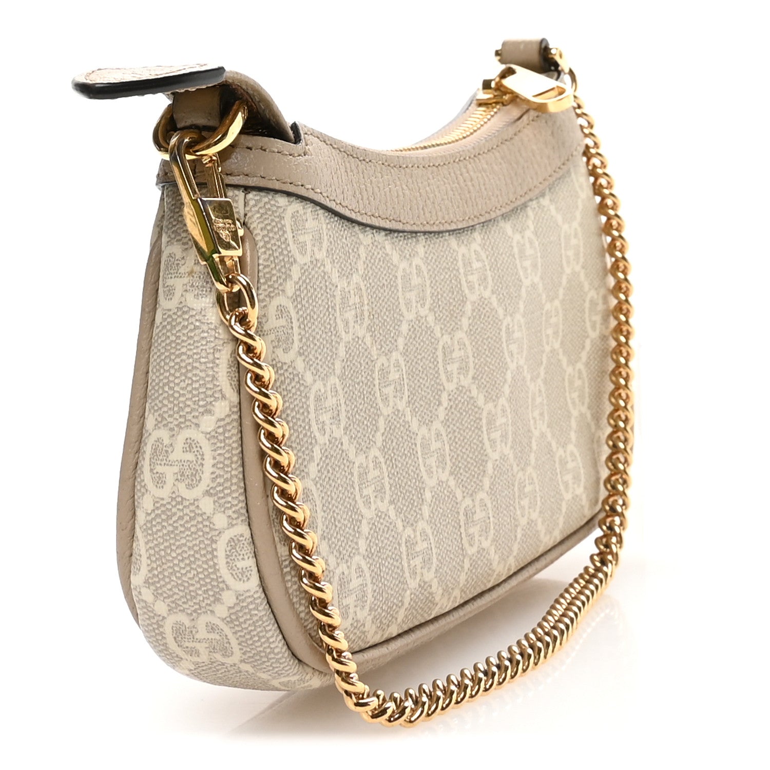 Gucci GG Supreme Monogram Textured Dollar Calfskin Web Mini Ophidia GG Handbag Beige Mystic White Oatmeal 3 of 11