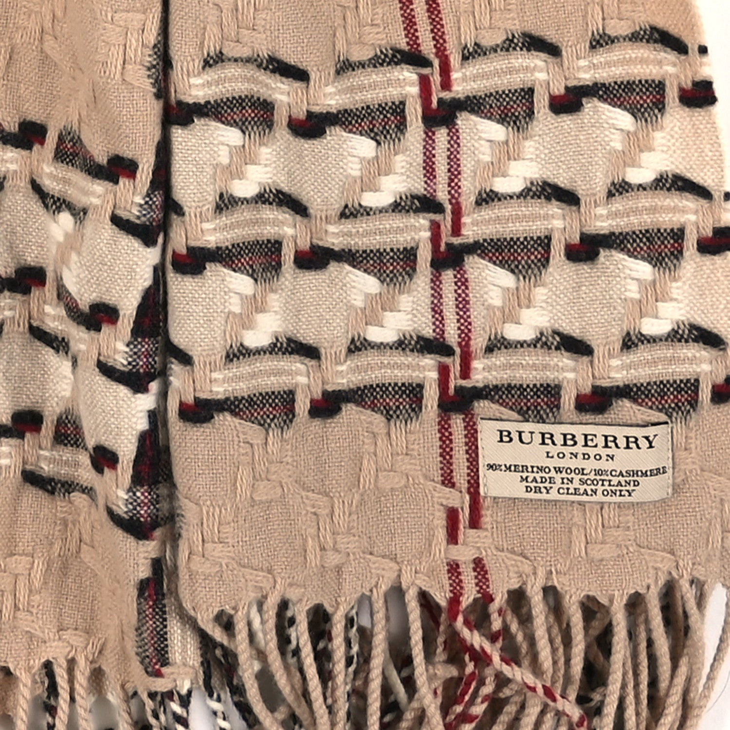 Burberry Merino Wool Cashmere Check Scarf Beige 3 of 3