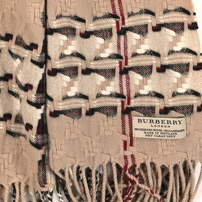 Burberry Merino Wool Cashmere Check Scarf Beige 3 of 3