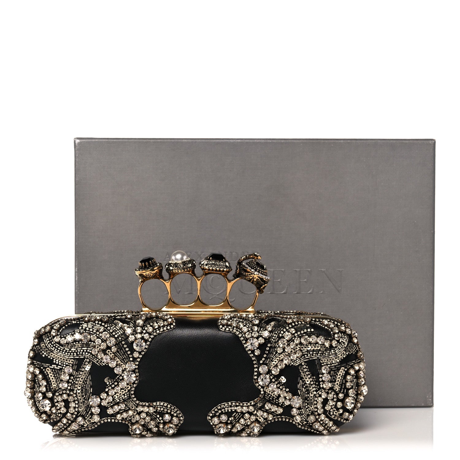 Alexander McQueen Silk Crystal Knucklebox Clutch Black 12 of 12
