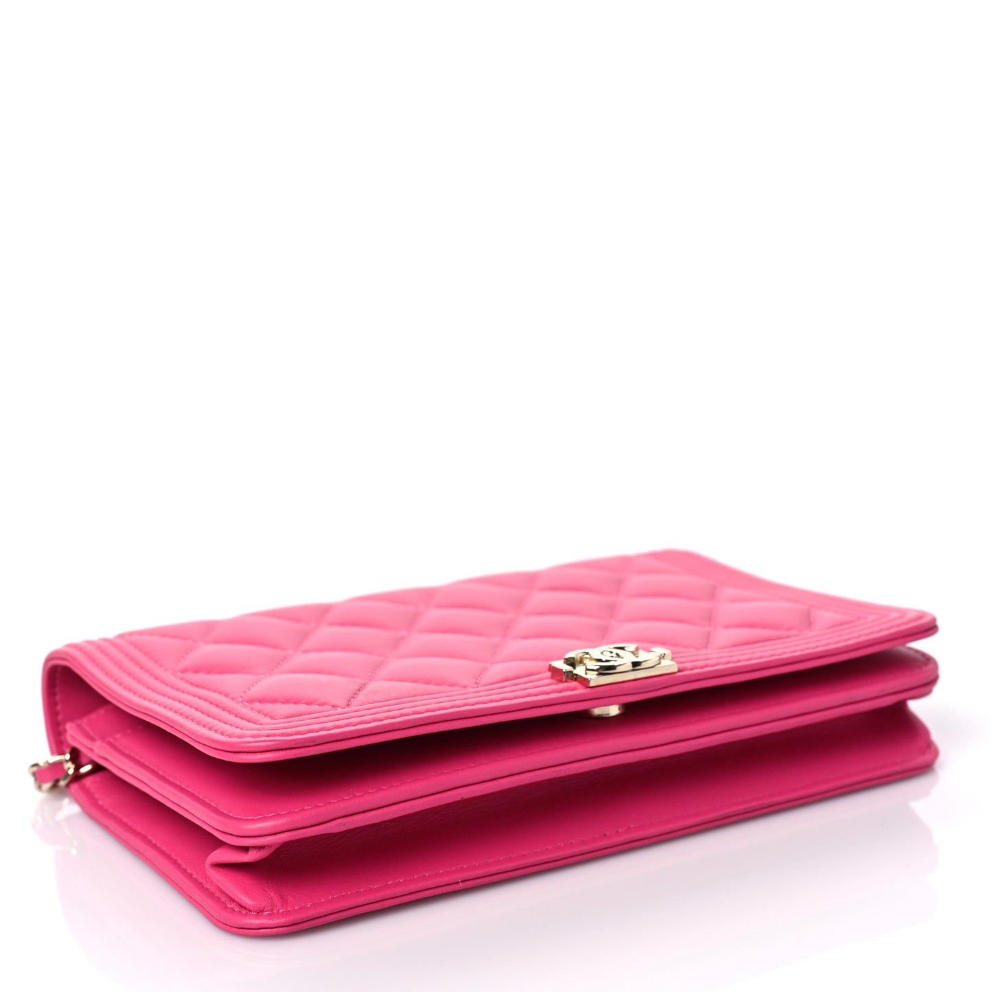 Lambskin Quilted Boy Wallet On Chain WOC Pink