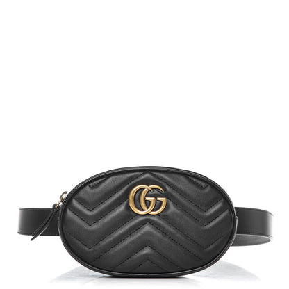 Gucci Calfskin Matelasse GG Marmont Belt Bag 95 38 Black 1 of 11