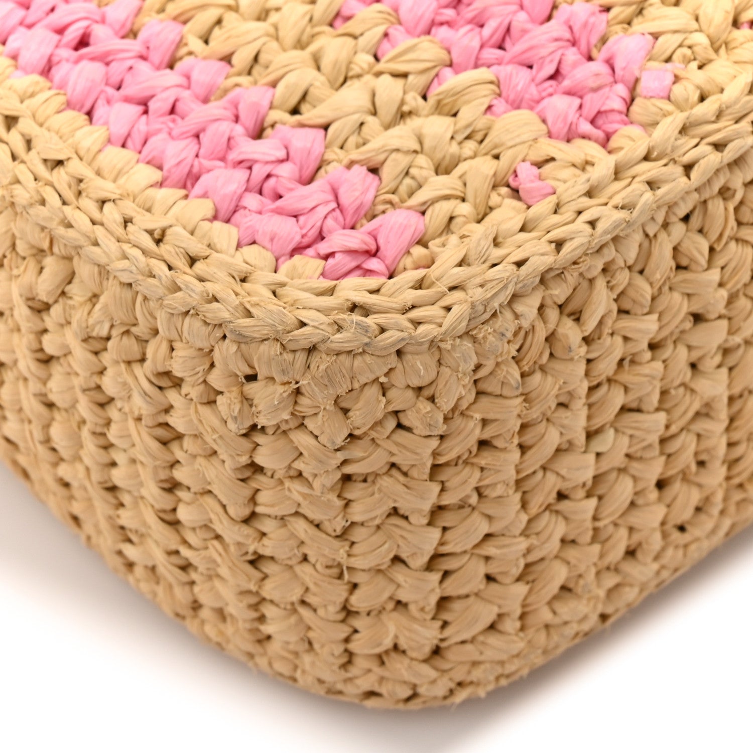 Prada Yarn Raffia Effect Crochet Striped Re-Edition 2005 Shoulder Bag Naturale Petalo 10 of 12