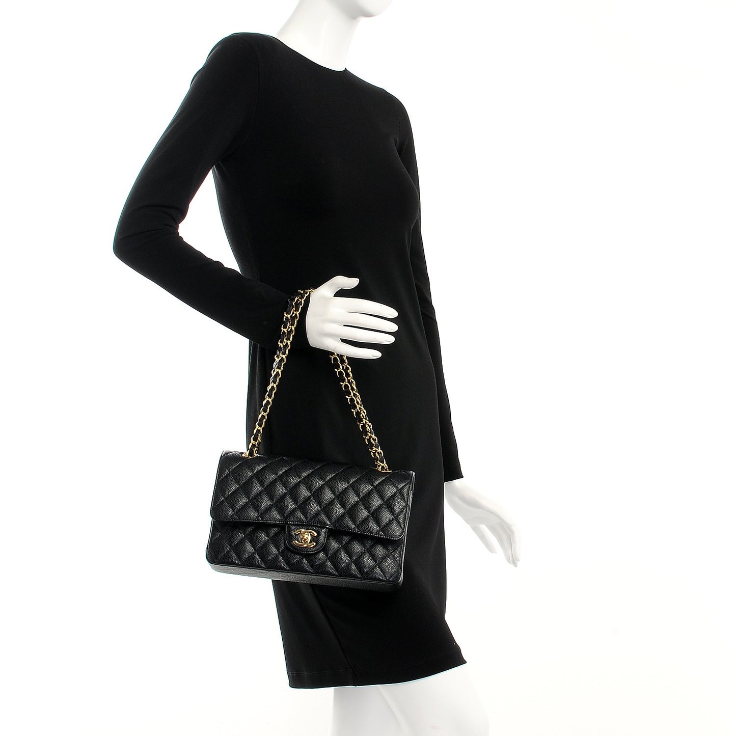 Caviar Quilted Medium Double Flap Black