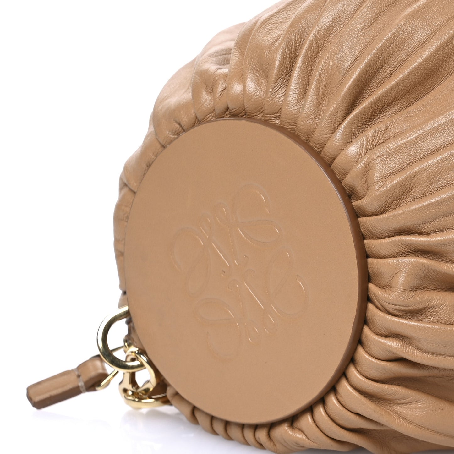 Lambskin Pleated Bracelet Pouch Shoulder Bag Warm Desert