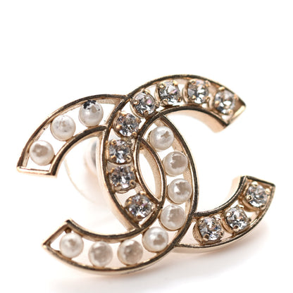 Chanel Crystal Pearl CC Earrings Light Gold 2 of 5