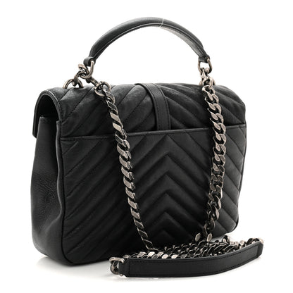 Saint Laurent Sheepskin Matelasse Chevron Monogram Medium College Bag Black 4 of 20