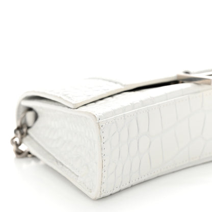 Balenciaga Shiny Calfskin Crocodile Embossed Small Hourglass Evening Chain Bag White 9 of 11
