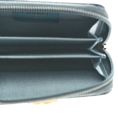 Chanel Caviar Quilted Boy Zip Around Coin Purse Wallet Blue 5 of 10