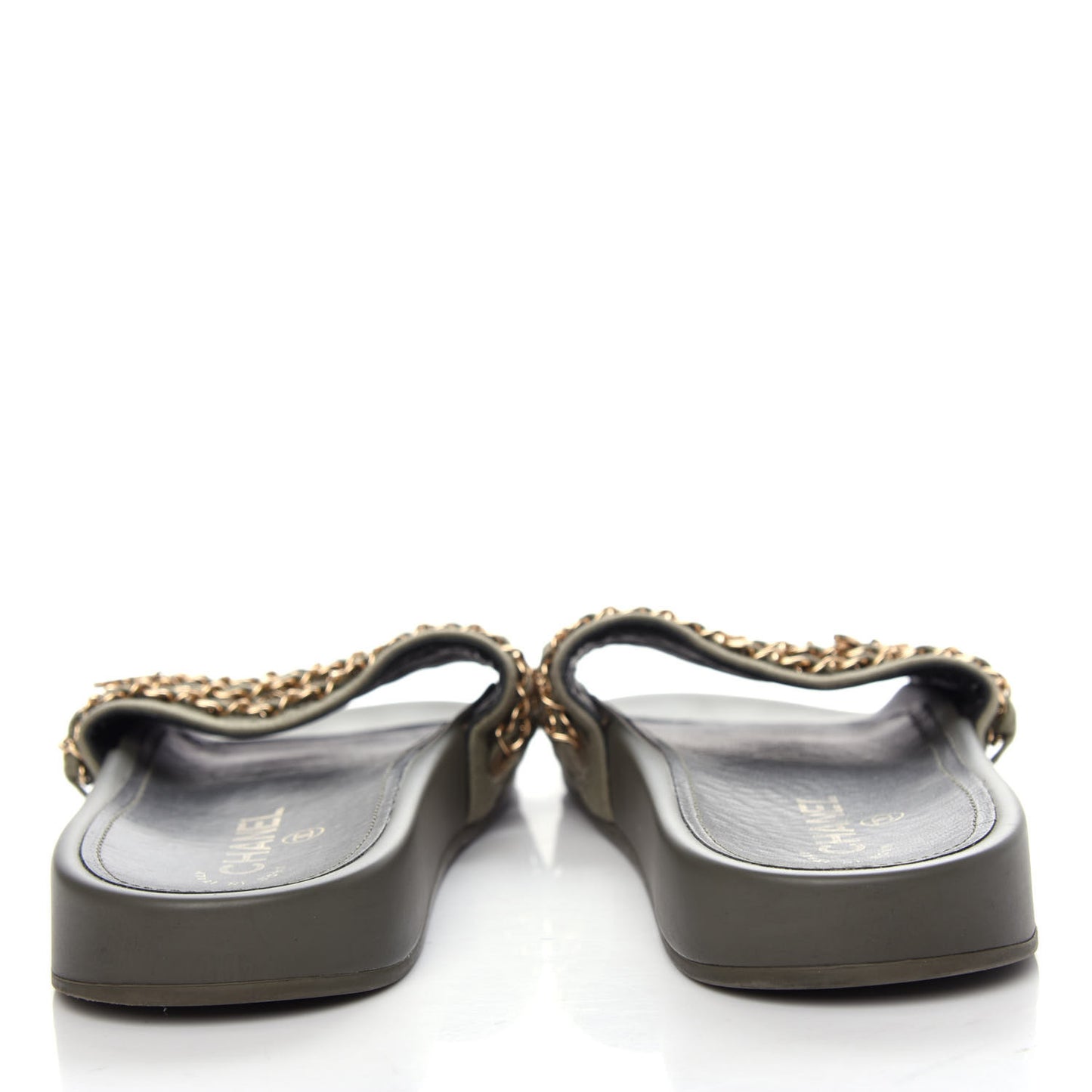 Canvas Chain Flat Sandals 40 Khaki