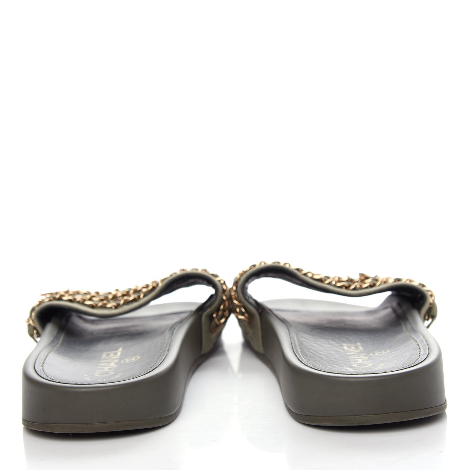 Chanel Canvas Chain Flat Sandals 40 Khaki 7 of 10