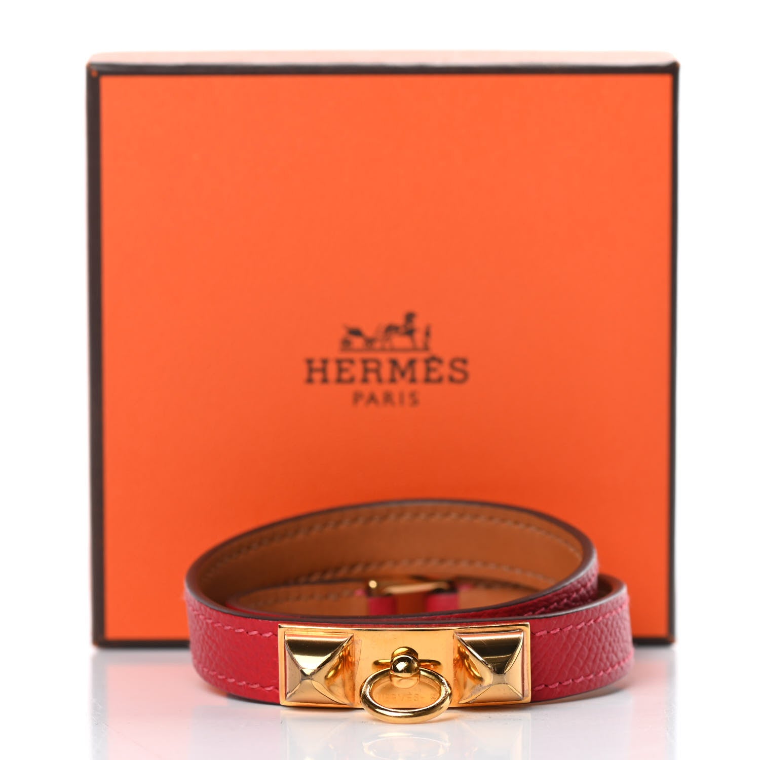 Hermes Epsom Rivale Double Tour Bracelet M Rouge Casaque 6 of 6
