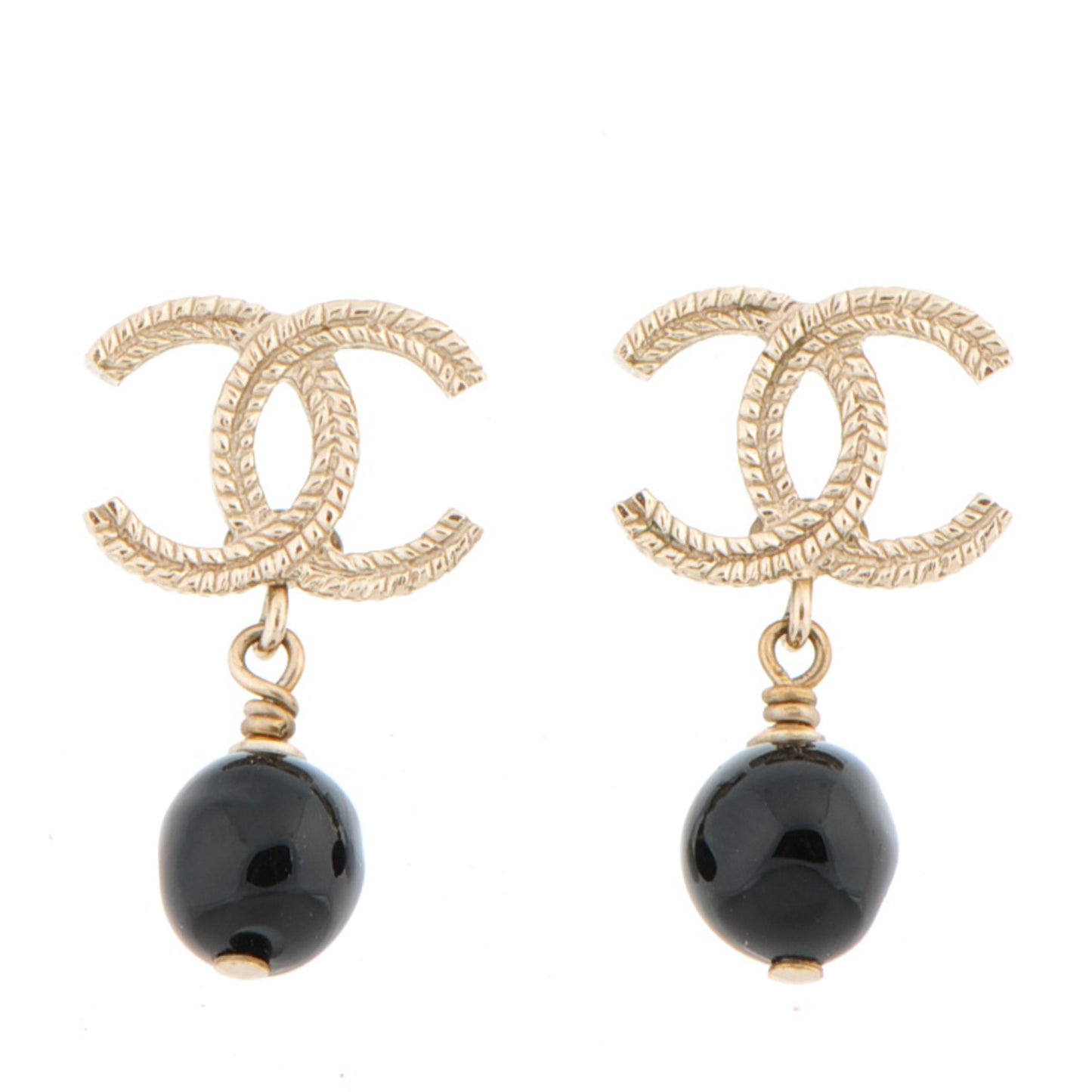 CC Bead Drop Earrings Gold Black
