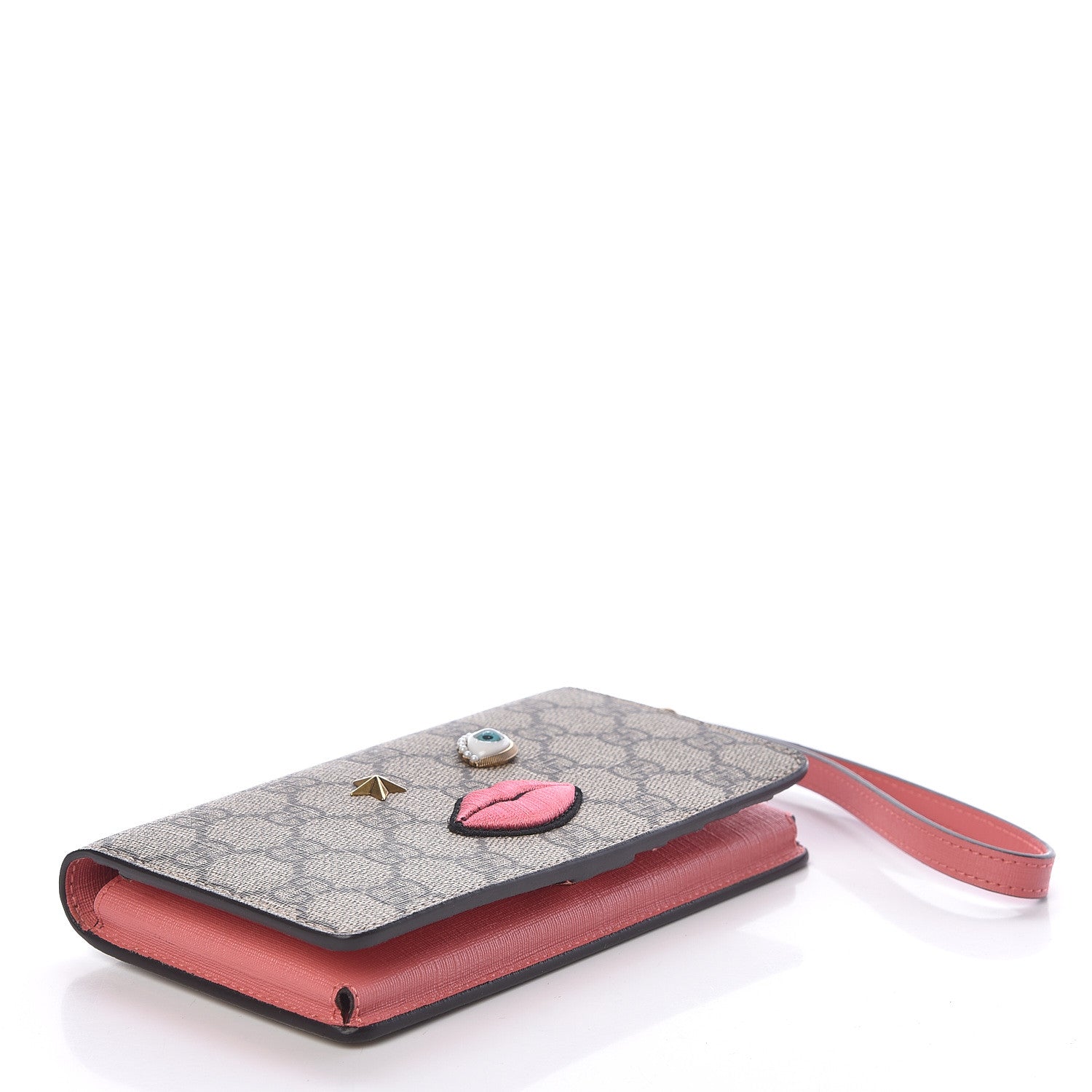 Gucci GG Supreme Monogram Embroidered Face iPhone 6 Case Wristlet Pink 4 of 7
