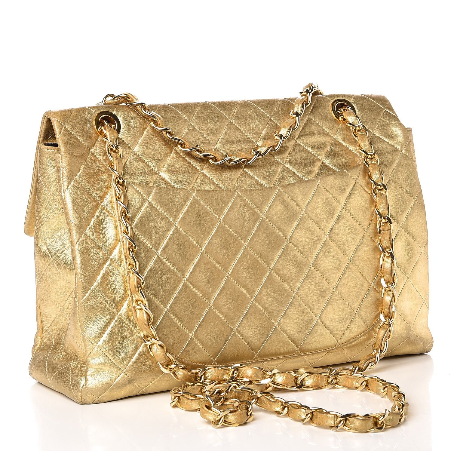 Chanel Metallic Lambskin Quilted XL Jumbo Single Flap Gold 3 of 7