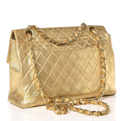 Chanel Metallic Lambskin Quilted XL Jumbo Single Flap Gold 3 of 7