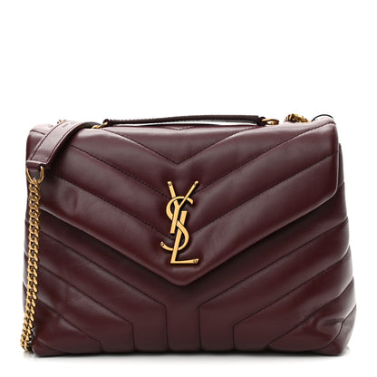 Saint Laurent Calfskin Y Quilted Monogram Small Loulou Chain Satchel Dark Legion Red 1 of 10