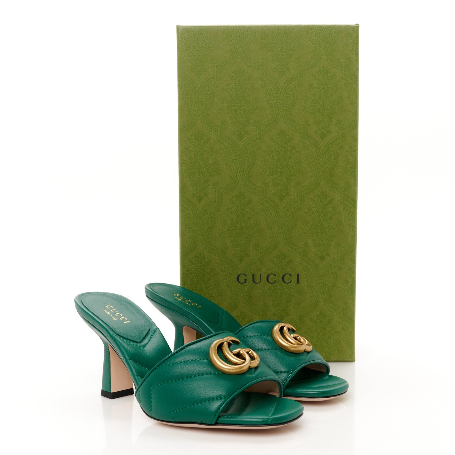 Gucci Nappa Matelasse GG Marmont 75mm Slide Sandals 35 Emerald 21 of 22