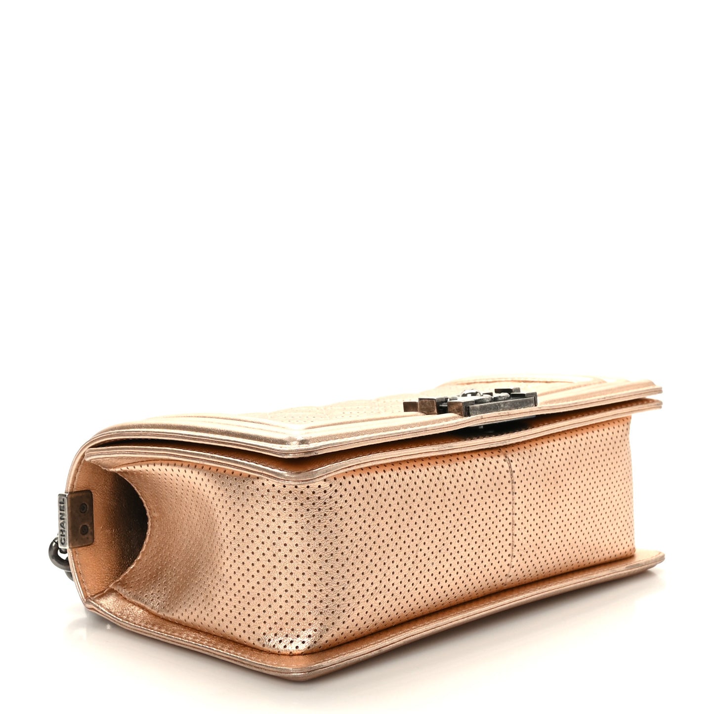 Metallic Perforated Lambskin Quilted Medium Boy Flap Gold