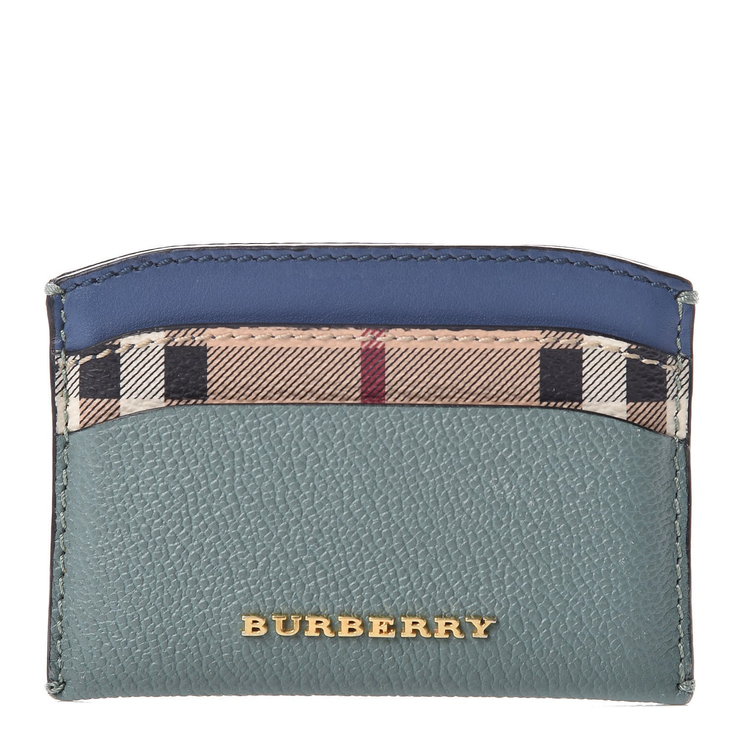 Burberry Soft Grain Calfskin Haymarket Check Izzy Card Case Celadon Blue 1 of 7