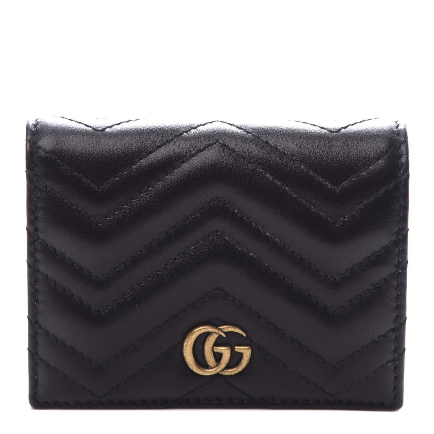 Gucci Calfskin Matelasse GG Marmont Card Case Wallet Black 1 of 8