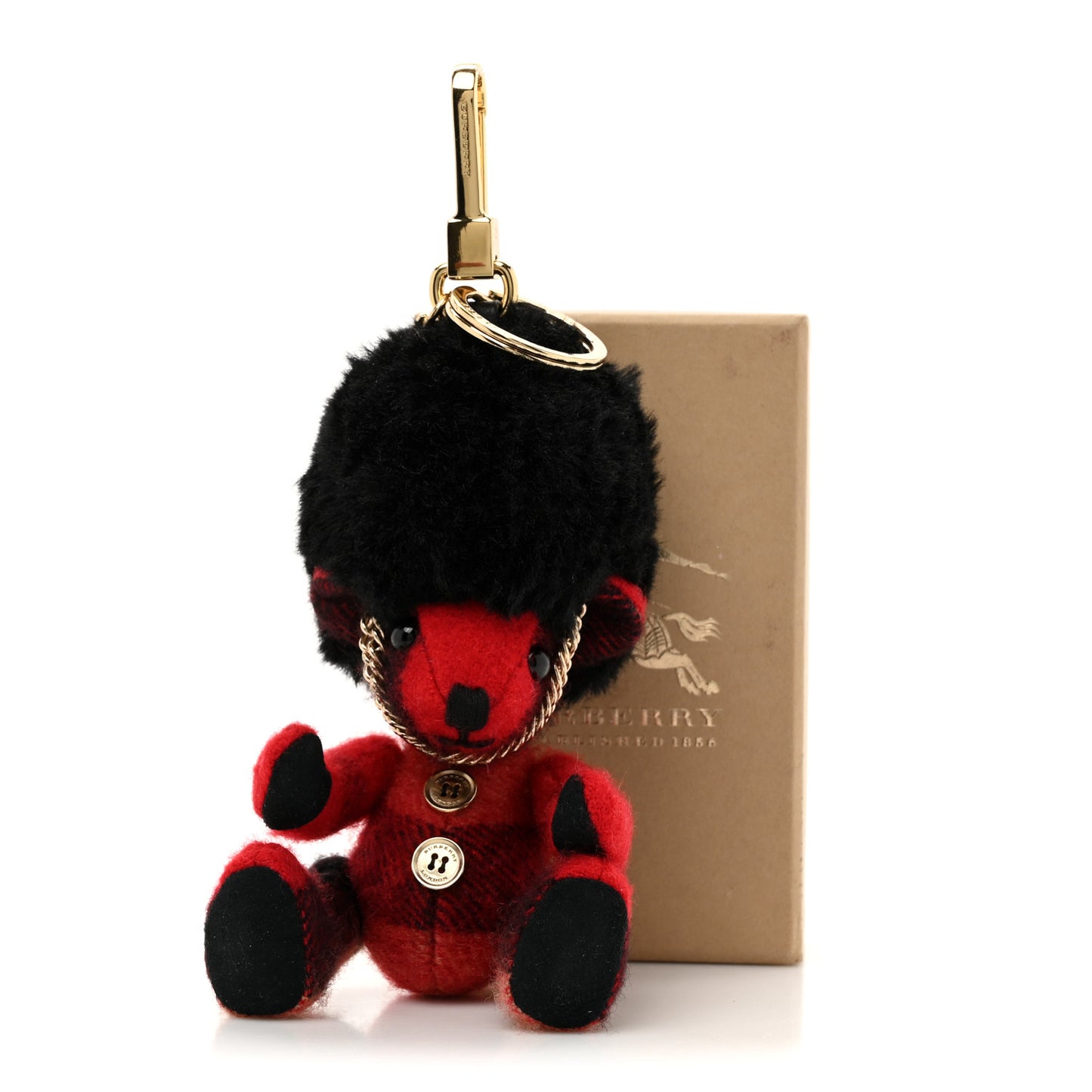 Cashmere Check Busby Thomas Bear Keychain Charm Parade Red