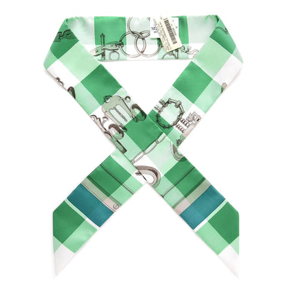 Hermes Silk Mors Et Gourmettes Vichy Twilly Menthol Emeraude Blanc 1 of 6