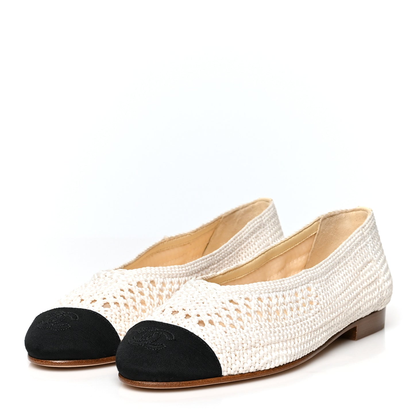 Crochet Cap Toe Ballerina Flats 38 Light Beige