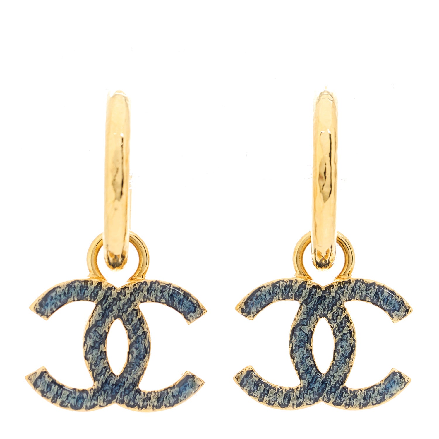 Chanel Metal Enamel CC Denim Drop Earrings Gold Blue 1 of 4