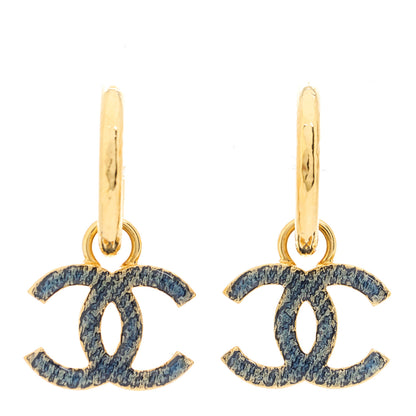 Chanel Metal Enamel CC Denim Drop Earrings Gold Blue 1 of 4