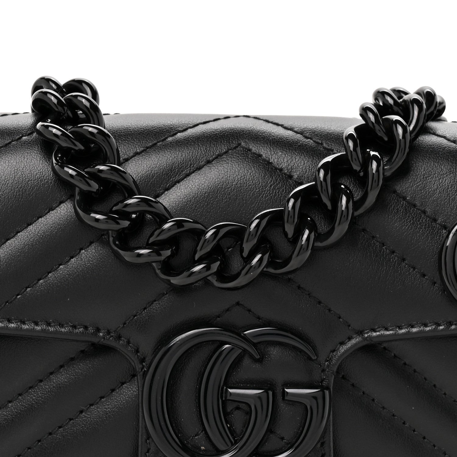 Gucci Calfskin Matelasse Monochrome GG Marmont Chain Belt Bag Black 7 of 9