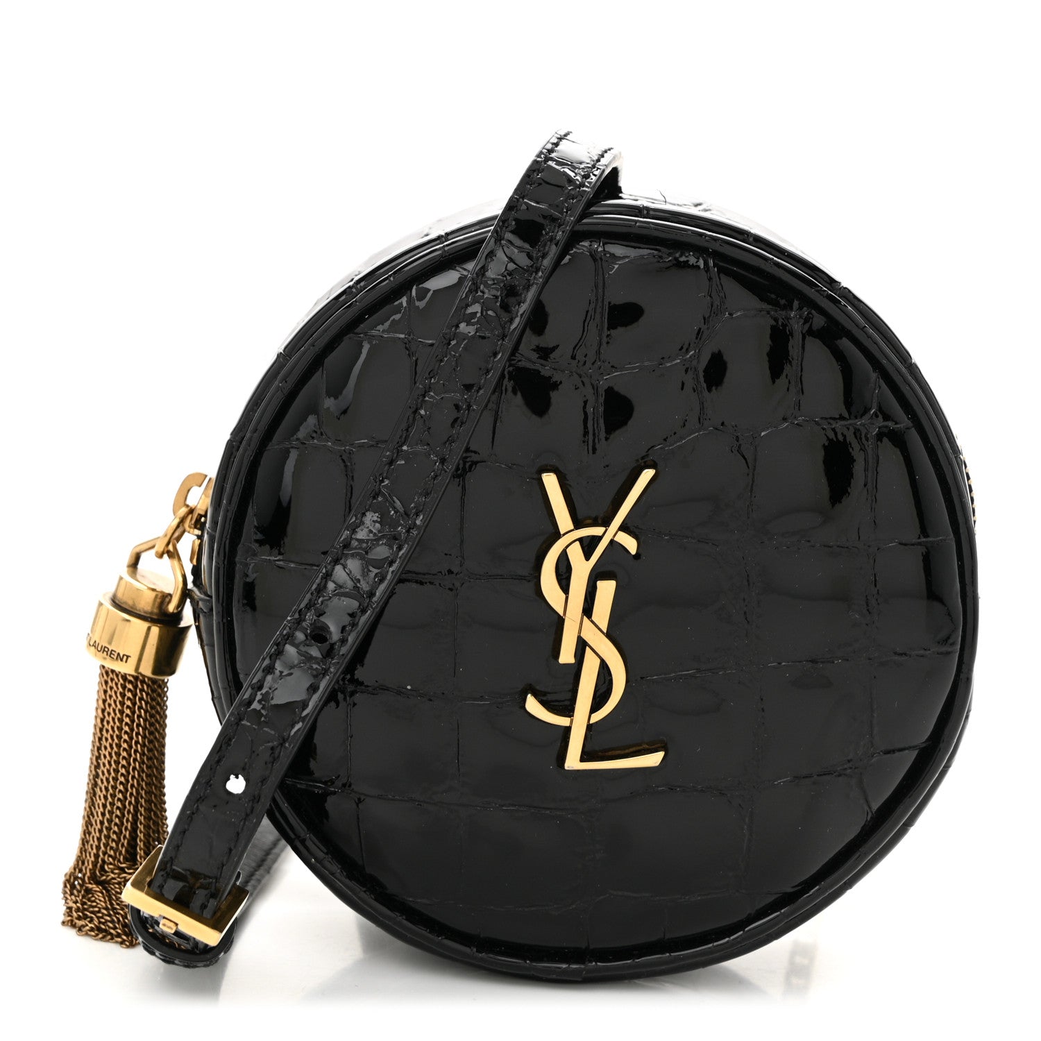 Saint Laurent Patent Crocodile Embossed Round Belt Bag Black 1 of 10