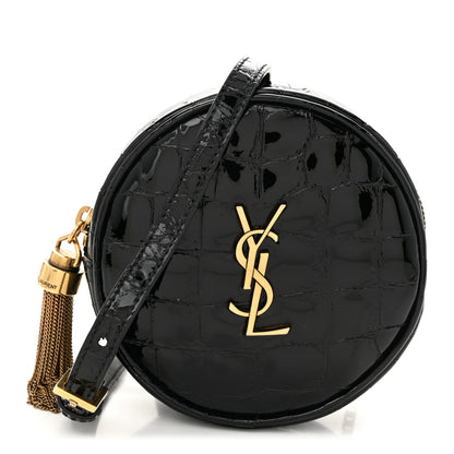 Saint Laurent Patent Crocodile Embossed Round Belt Bag Black 1 of 10