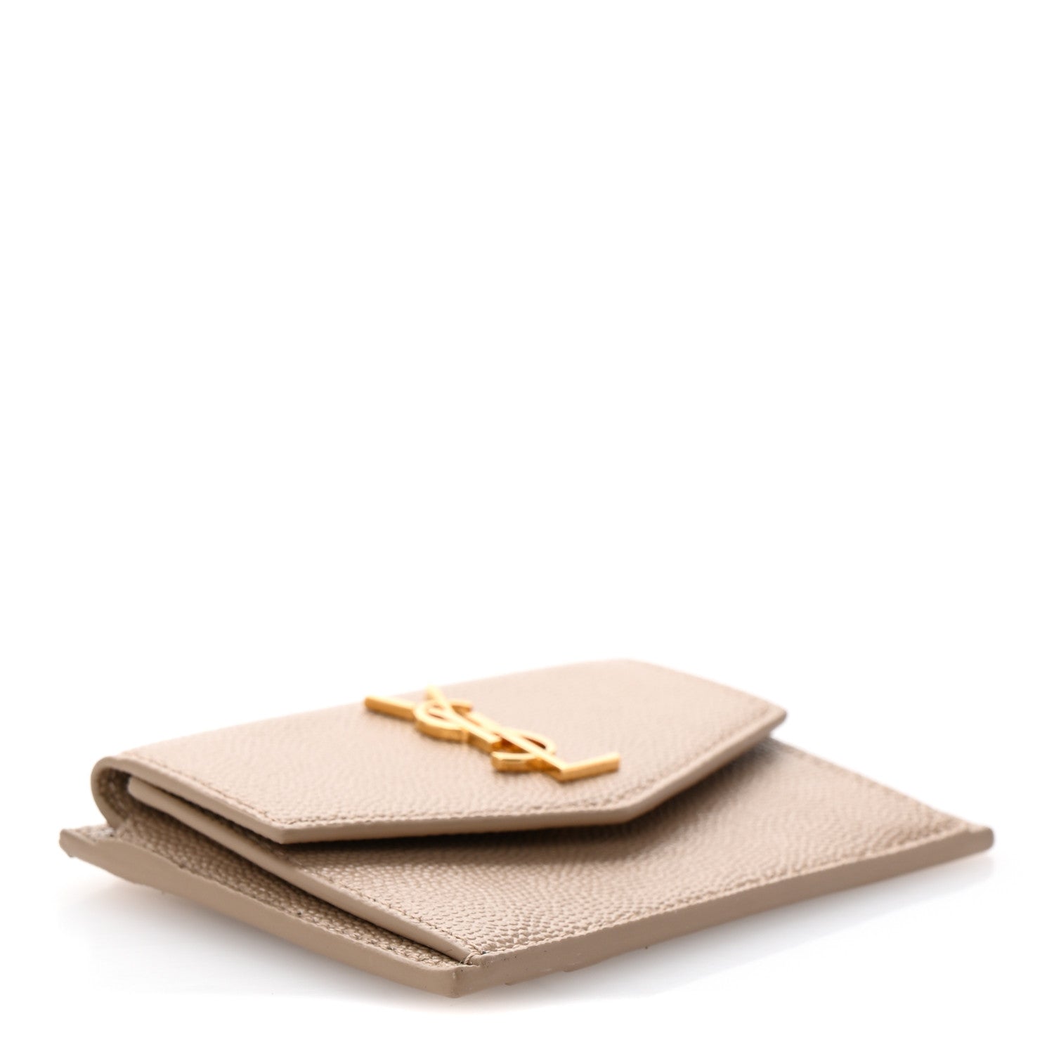 Saint Laurent Grain De Poudre Uptown Monogram Card Case Dark Beige 4 of 9