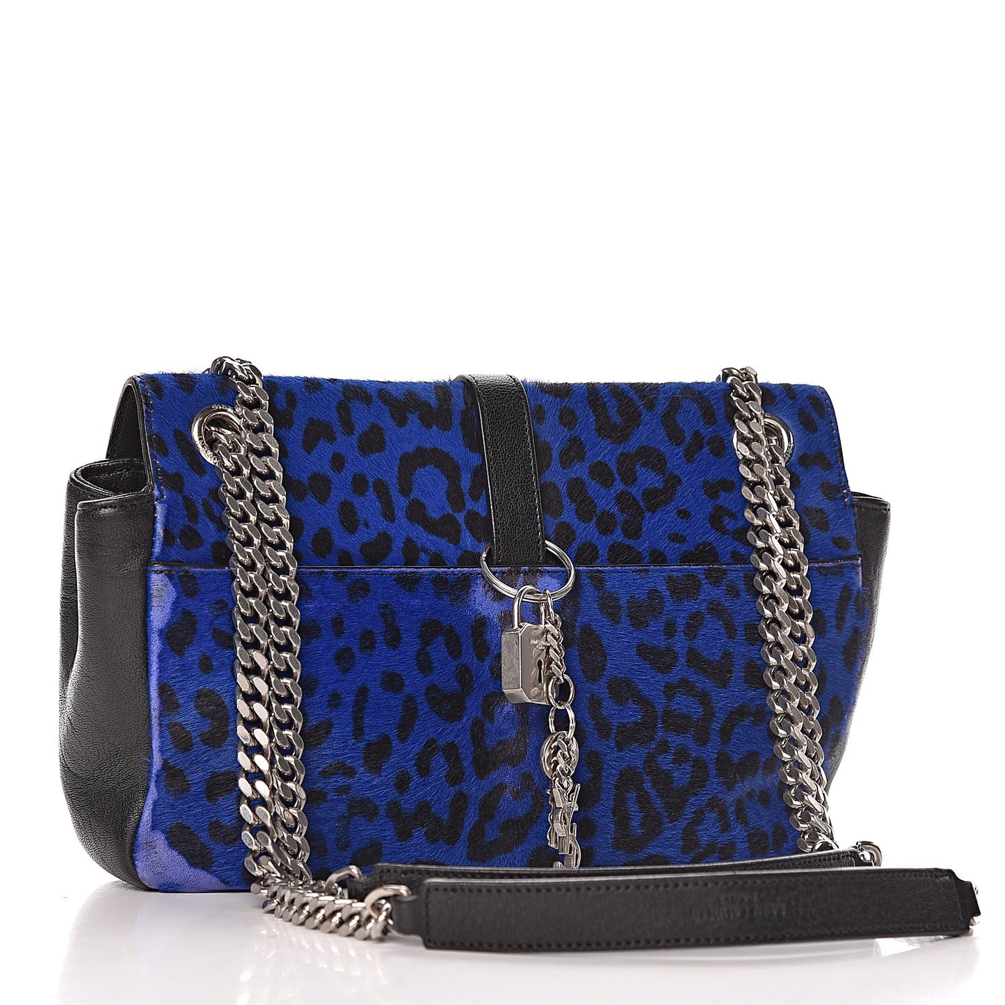 Pony Hair Calfskin Monogram Leopard Print Medium Punk Chain Bag Blue