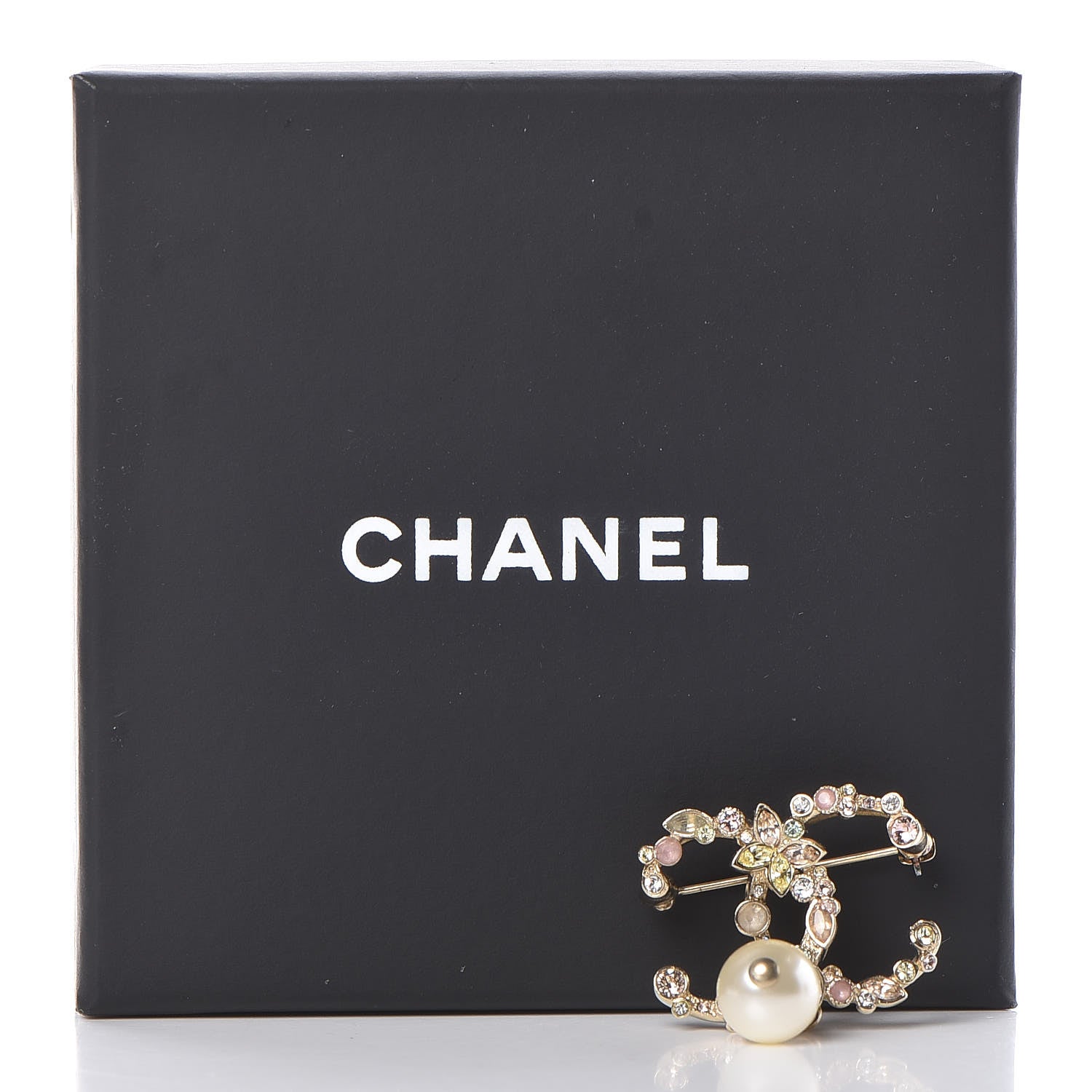 Chanel Crystal Pearl Drop CC Brooch Gold 7 of 7
