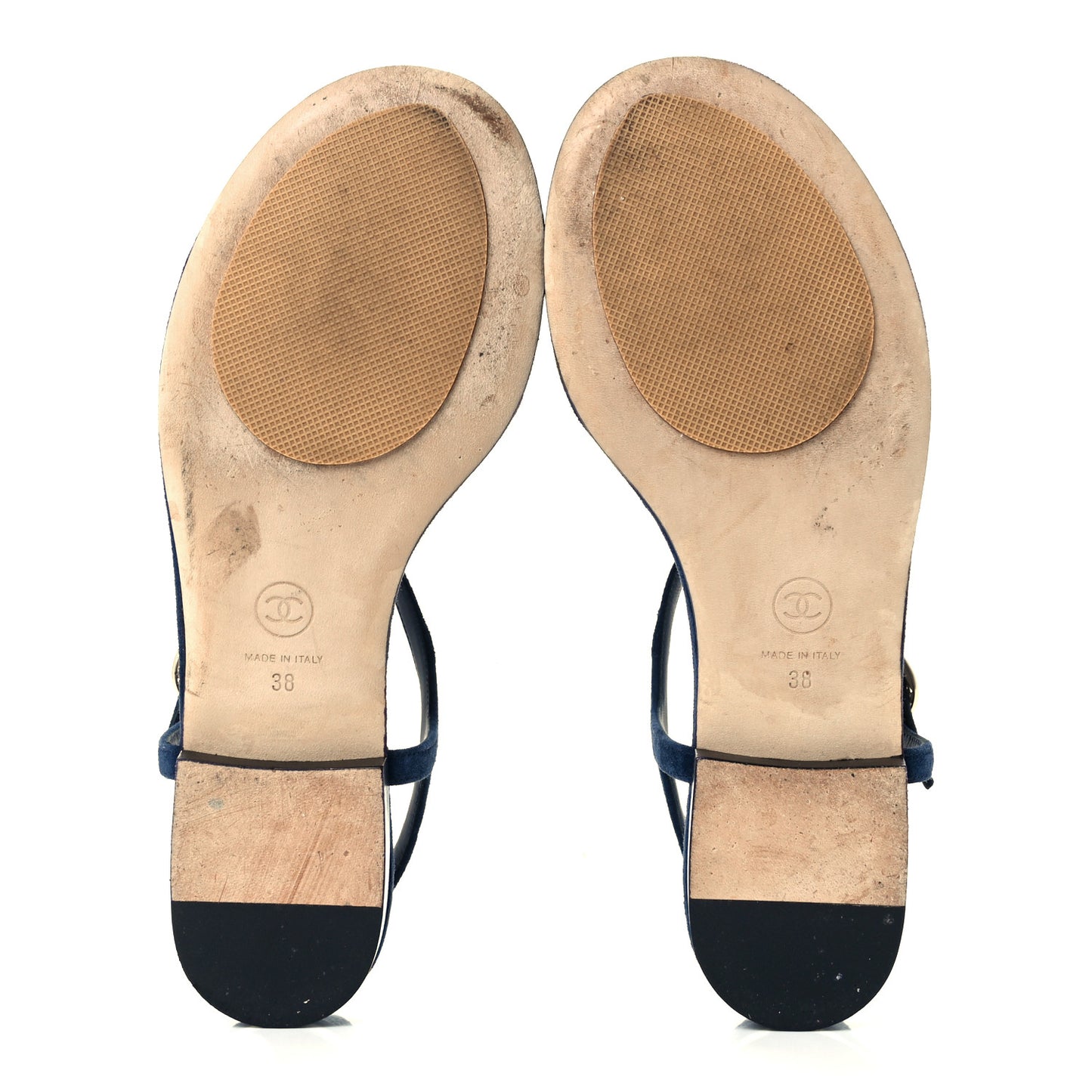 Suede Calfskin Thong Sandals 38 Navy Blue
