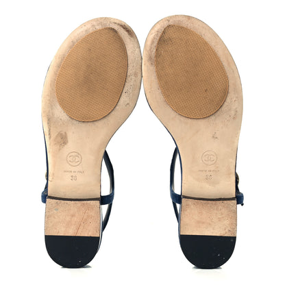 Chanel Suede Calfskin Thong Sandals 38 Navy Blue 7 of 11