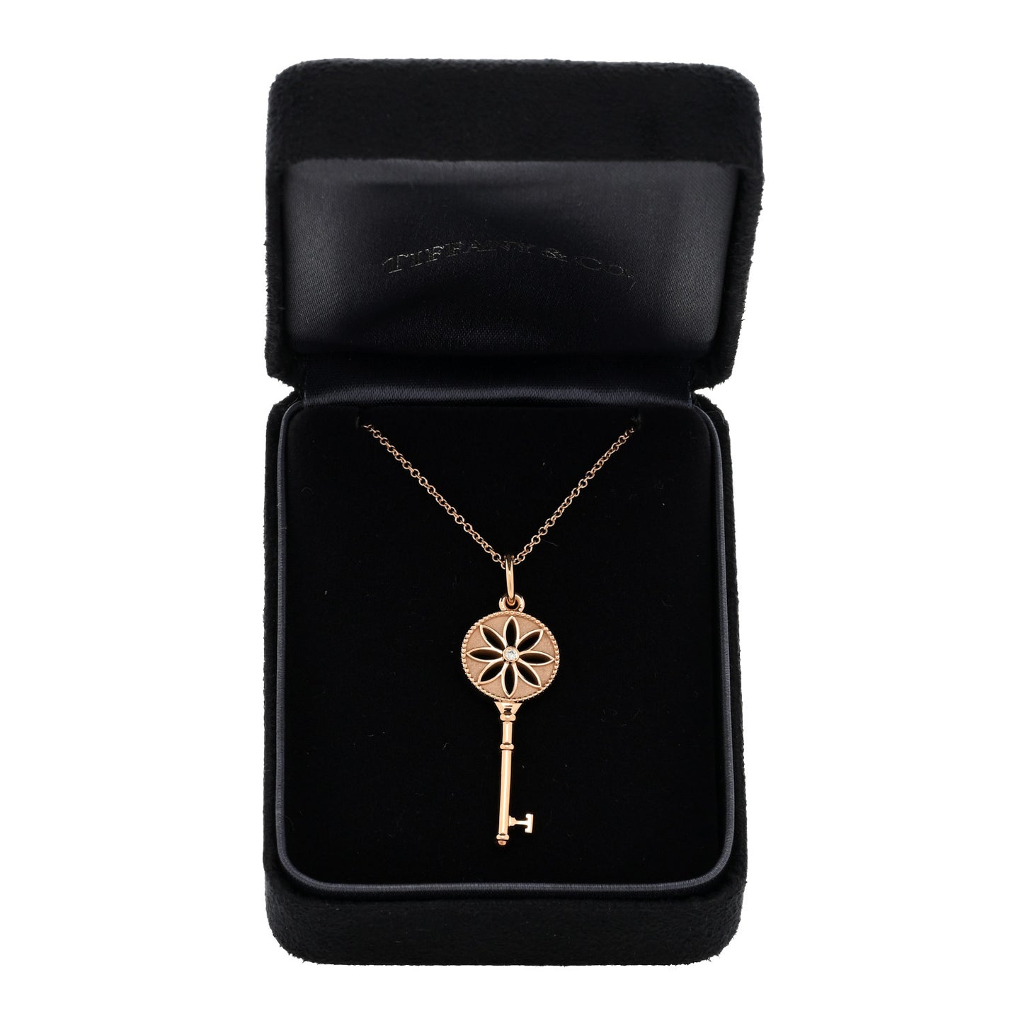 18K Rose Gold Diamond Small Daisy Key Pendant Necklace