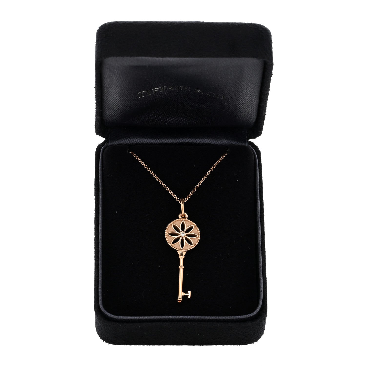Tiffany 18K Rose Gold Diamond Small Daisy Key Pendant Necklace 4 of 4