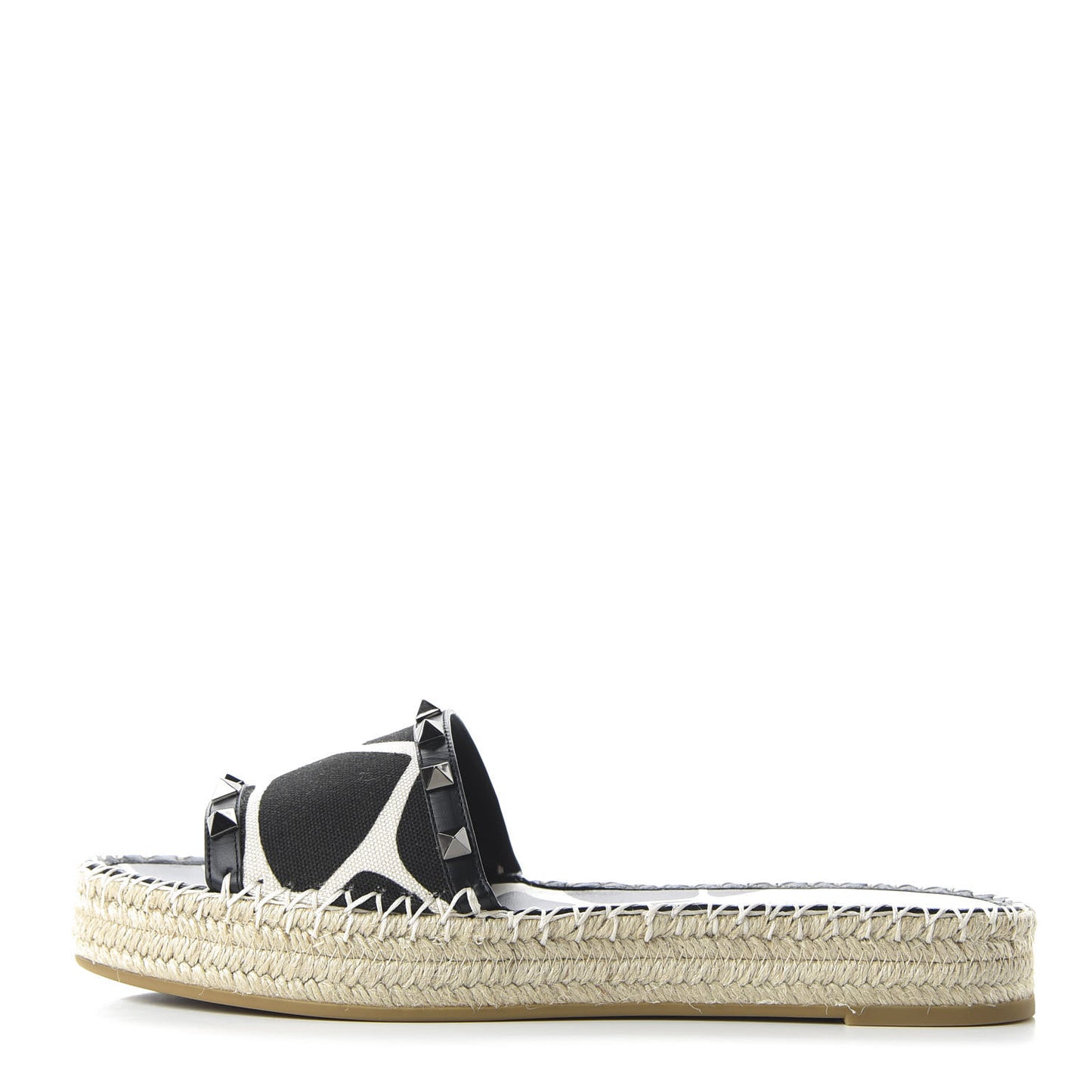 Canvas Giraffe Rockstud Espadrille Flat Slide Sandals 39 Black White