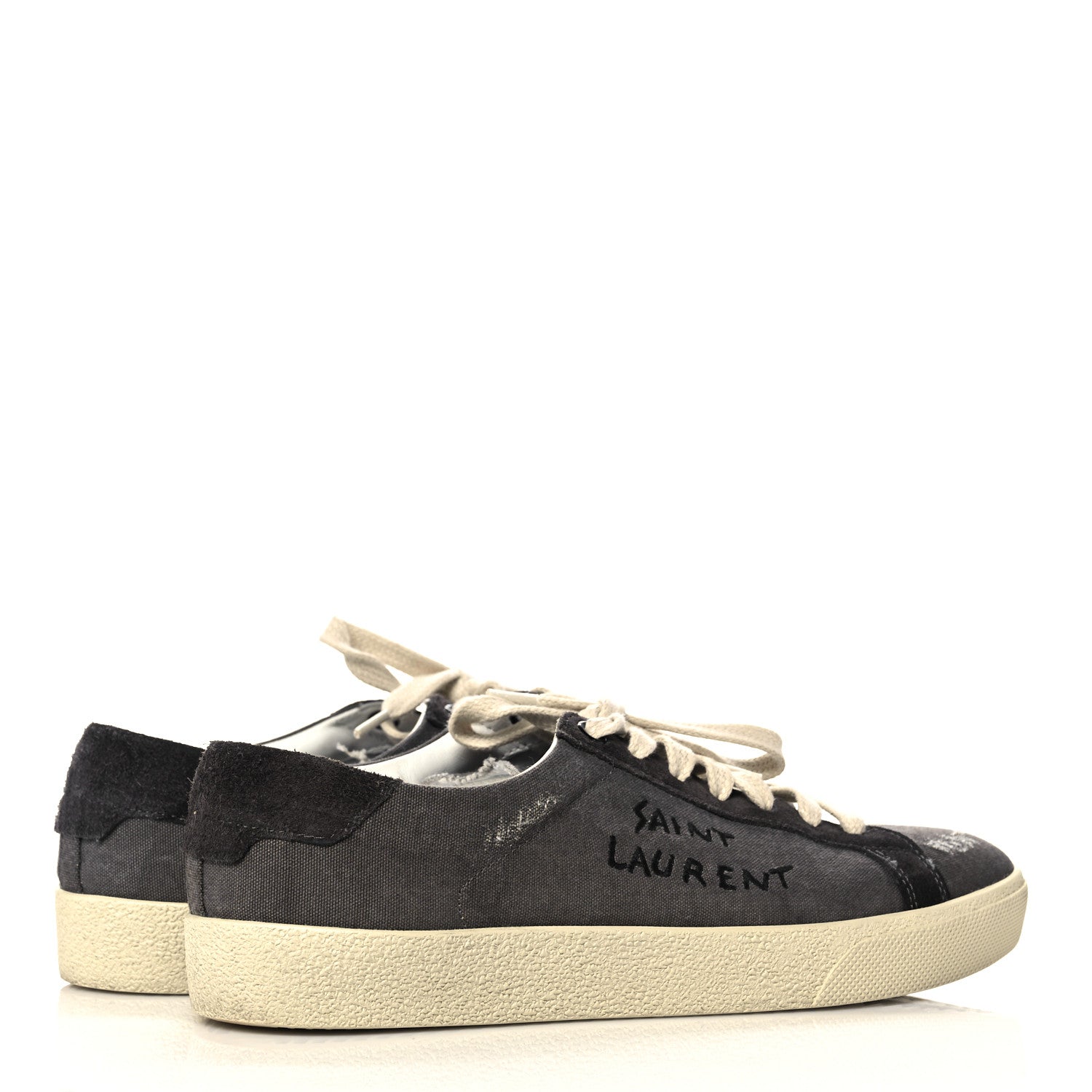 Saint Laurent Destroyed Canvas Embroidered Womens Court Classic Sneakers 38.5 Black 4 of 8
