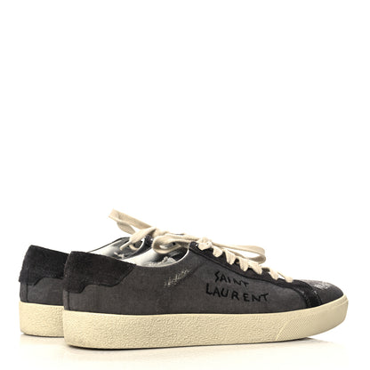 Saint Laurent Destroyed Canvas Embroidered Womens Court Classic Sneakers 38.5 Black 4 of 8