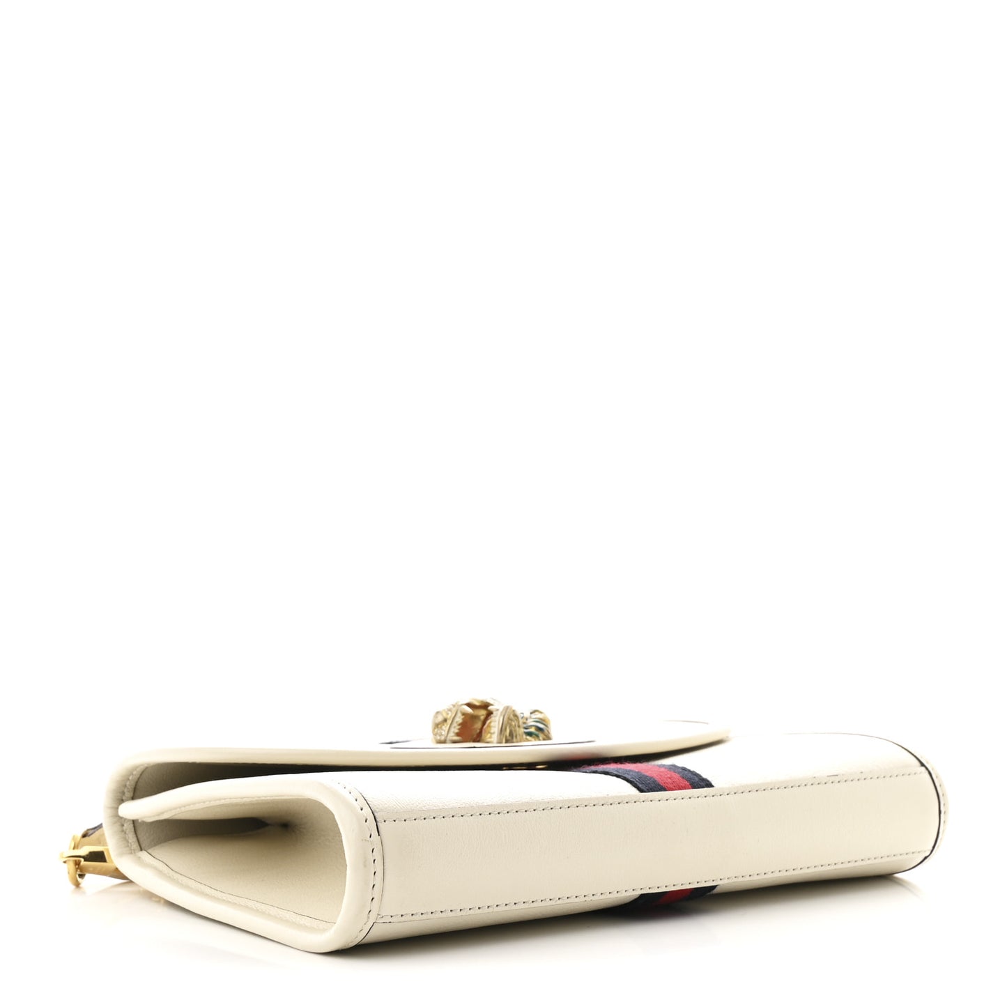 Textured Calfskin Web Small Rajah Slim Flap Shoulder Bag Mystic White
