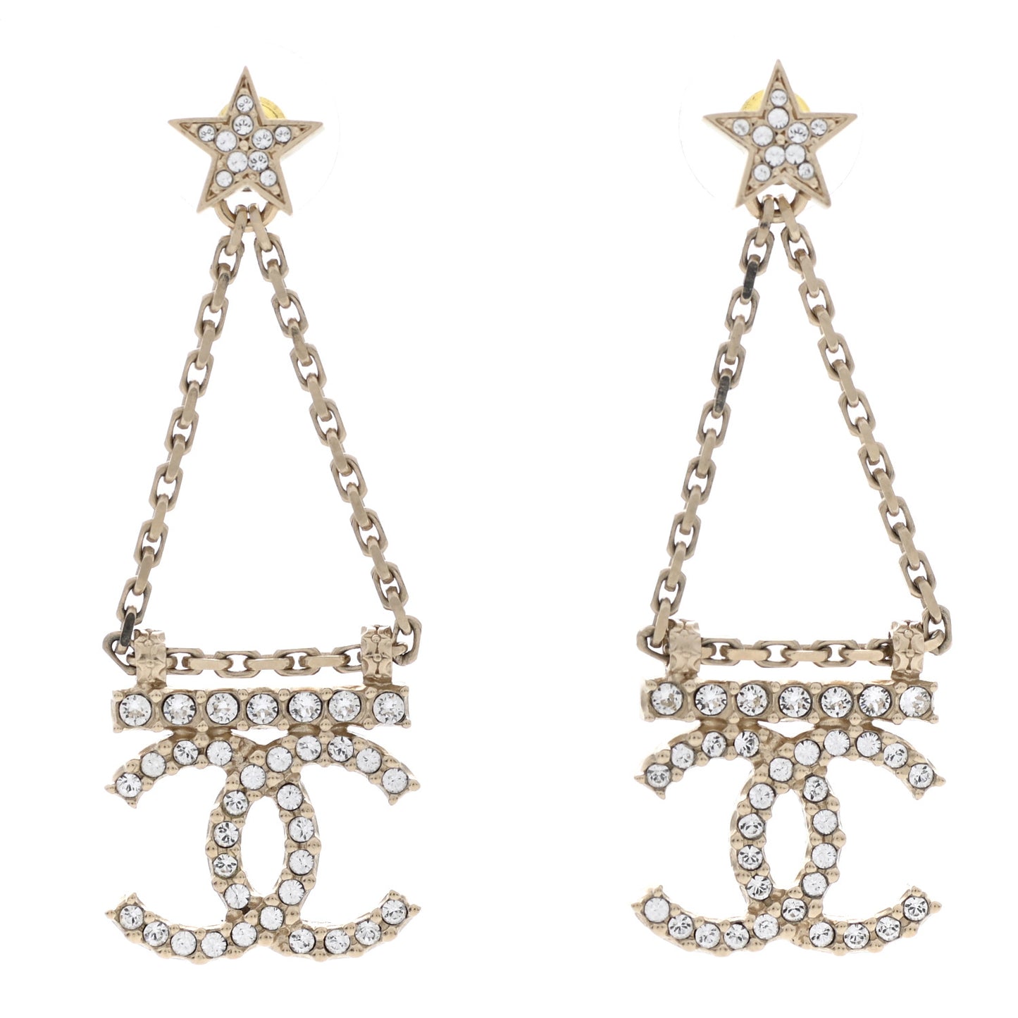 Crystal Star Drop CC Earrings Gold