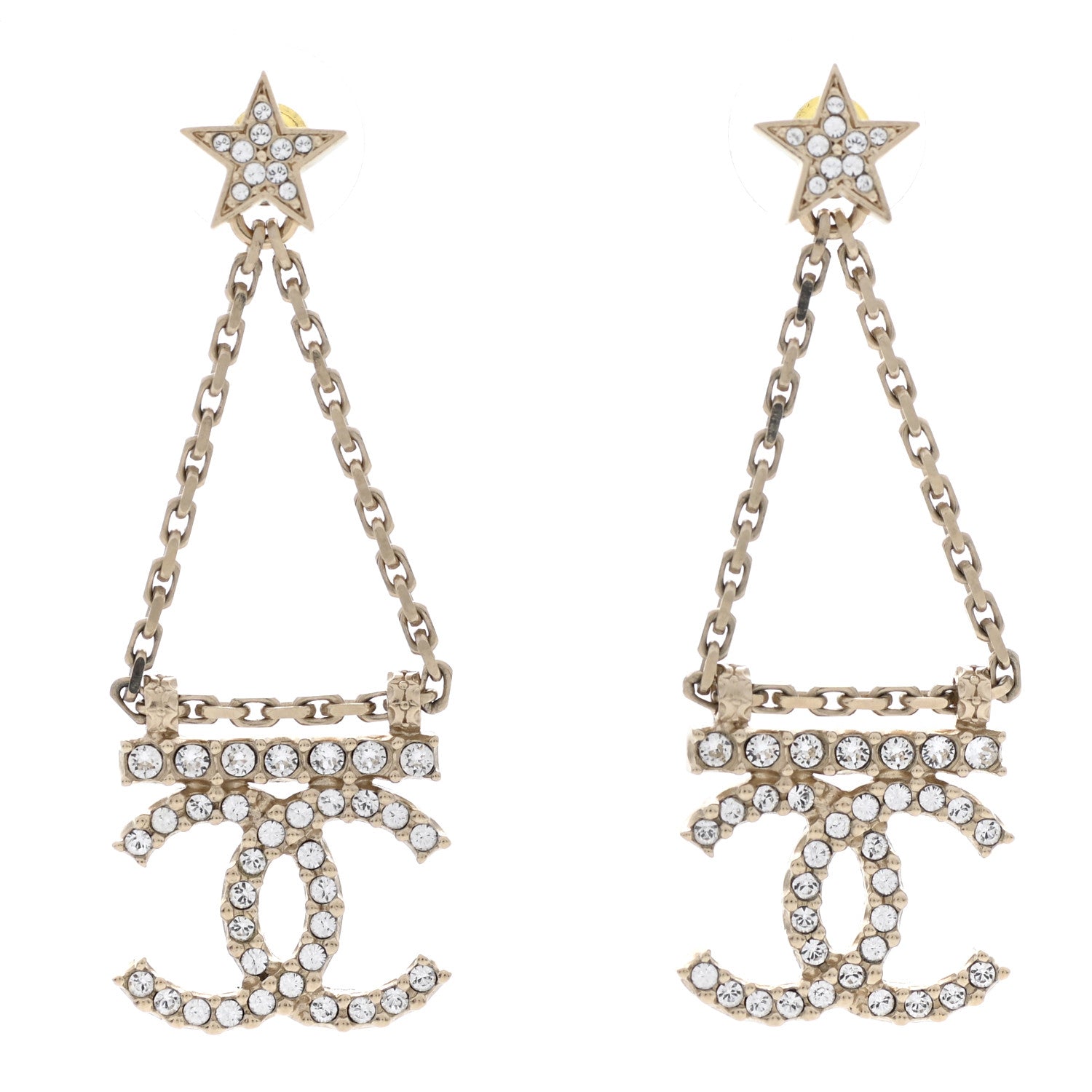 Chanel Crystal Star Drop CC Earrings Gold 1 of 5