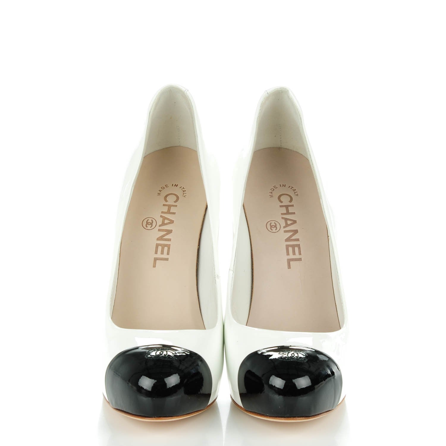Chanel Patent Cap Toe CC Pumps 37.5 White Black 2 of 8