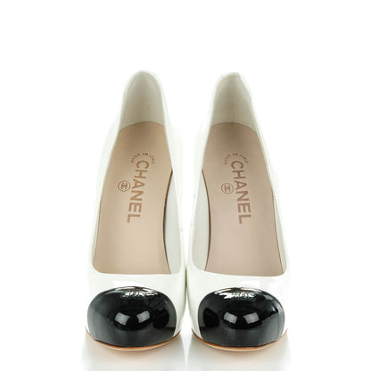 Chanel Patent Cap Toe CC Pumps 37.5 White Black 2 of 8