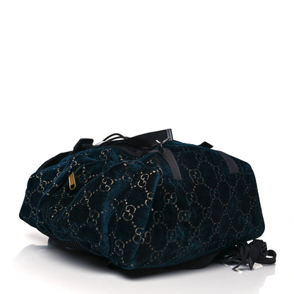 Gucci Velvet GG Monogram Web Medium Double Buckle Backpack Blue Beige Black 4 of 10